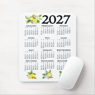 2027 Calendar Italian Style Lemons White Mouse Mat