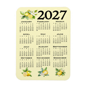 2027 Calendar Italian Style Lemons Yellow Magnet