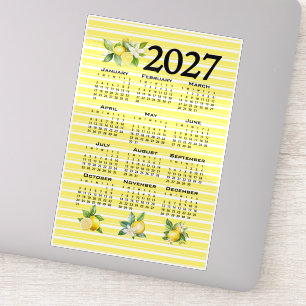 2027 Calendar Italian Style Lemons Yellow Stripes