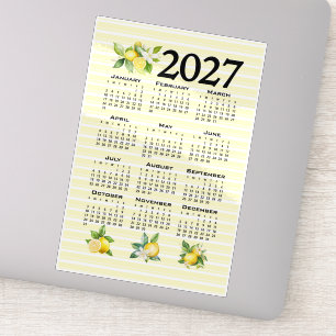 2027 Calendar Italian Style Lemons Yellow Stripes