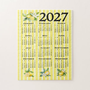 2027 Calendar Italian Style Lemons Yellow Stripes Jigsaw Puzzle