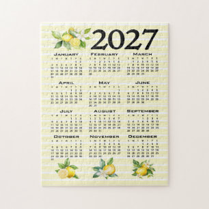 2027 Calendar Italian Style Lemons Yellow Stripes Jigsaw Puzzle