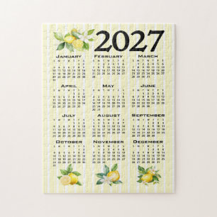 2027 Calendar Italian Style Lemons Yellow Stripes Jigsaw Puzzle
