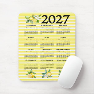 2027 Calendar Italian Style Lemons Yellow Stripes Mouse Mat
