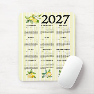 2027 Calendar Italian Style Lemons Yellow Stripes Mouse Mat