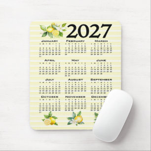 2027 Calendar Italian Style Lemons Yellow Stripes Mouse Mat