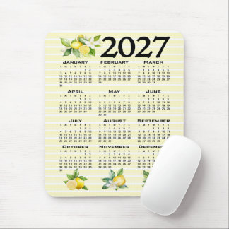 2027 Calendar Italian Style Lemons Yellow Stripes Mouse Mat