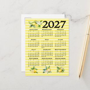 2027 Calendar Italian Style Lemons Yellow Stripes Postcard
