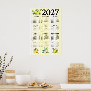 2027 Calendar Italian Style Lemons Yellow Stripes Poster