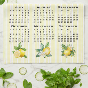 2027 Calendar Italian Style Lemons Yellow Stripes Tea Towel