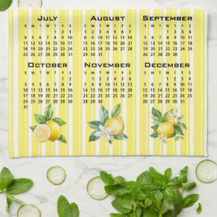 2027 Calendar Italian Style Lemons Yellow Stripes Tea Towel