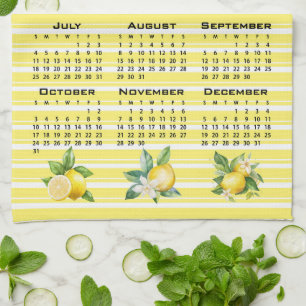 2027 Calendar Italian Style Lemons Yellow Stripes Tea Towel