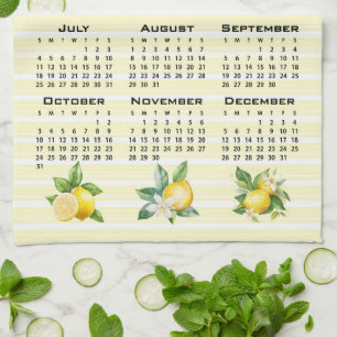 2027 Calendar Italian Style Lemons Yellow Stripes Tea Towel
