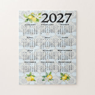 2027 Calendar Lemons Italian Mediterranean Tiles Jigsaw Puzzle