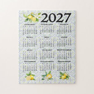 2027 Calendar Lemons Italian Mediterranean Tiles Jigsaw Puzzle
