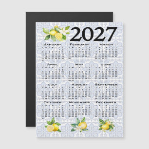 2027 Calendar Lemons Italian Mediterranean Tiles Magnetic Invitation