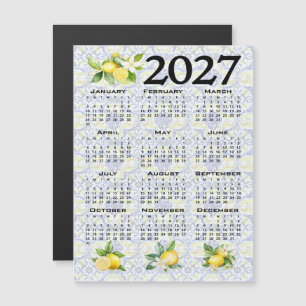 2027 Calendar Lemons Italian Mediterranean Tiles Magnetic Invitation