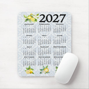 2027 Calendar Lemons Italian Mediterranean Tiles Mouse Mat