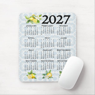 2027 Calendar Lemons Italian Mediterranean Tiles Mouse Mat