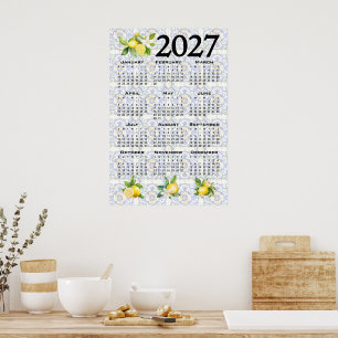 2027 Calendar Lemons Italian Mediterranean Tiles Poster