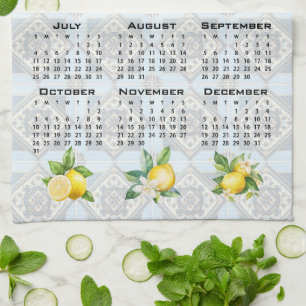 2027 Calendar Lemons Italian Mediterranean Tiles Tea Towel