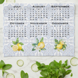 2027 Calendar Lemons Italian Mediterranean Tiles Tea Towel