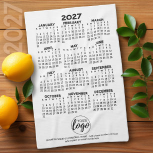 2027 Calendar - logo, business promo Tea Towel