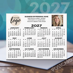 2027 Calendar - logo photo business contact white Postcard