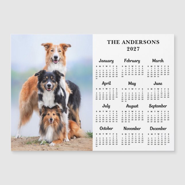 2027 Calendar Magnet Pet Dog Kid Custom Photo Card (Front)