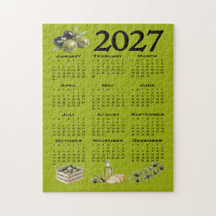 2027 Calendar, Mediterranean Olives, Green Jigsaw Puzzle