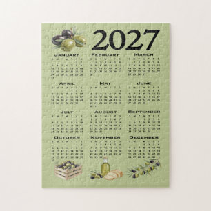 2027 Calendar, Mediterranean Olives, Green Jigsaw Puzzle