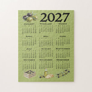 2027 Calendar, Mediterranean Olives, Green Jigsaw Puzzle