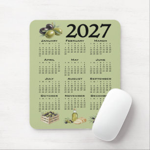 2027 Calendar, Mediterranean Olives, Green Mouse Mat