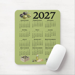 2027 Calendar, Mediterranean Olives, Green Mouse Mat