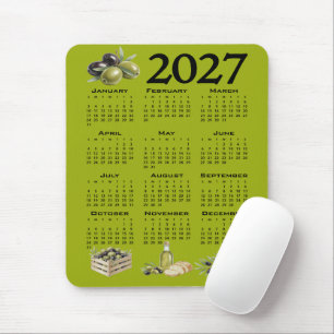 2027 Calendar, Mediterranean Olives, Green Mouse Mat