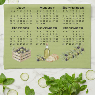 2027 Calendar, Mediterranean Olives, Green Tea Towel