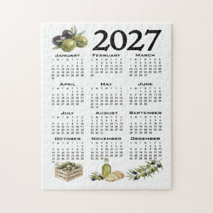 2027 Calendar, Mediterranean Olives, White Jigsaw Puzzle