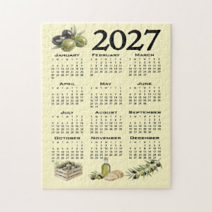2027 Calendar, Mediterranean Olives, Yellow Jigsaw Puzzle