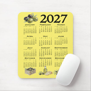 2027 Calendar, Mediterranean Olives. Yellow Mouse Mat