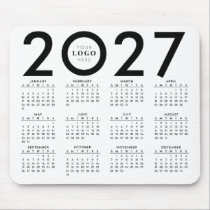 2027 Calendar Minimalist Business Logo Black White Mouse Mat