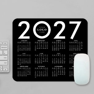 2027 Calendar Minimalist Business Logo Black White Mouse Mat