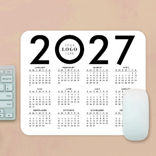 2027 Calendar Minimalist Business Logo Black White Mouse Mat