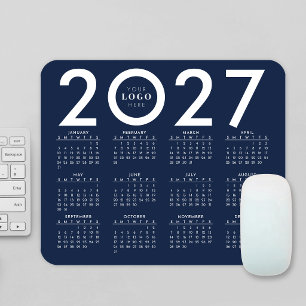 2027 Calendar Minimalist Business Logo Navy Blue Mouse Mat