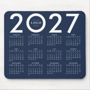 2027 Calendar Minimalist Business Logo Navy Blue Mouse Mat