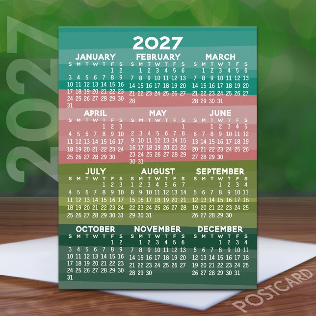 2027 Calendar - modern abstract stripe pattern Postcard (2027 Calendar on a Postcard)