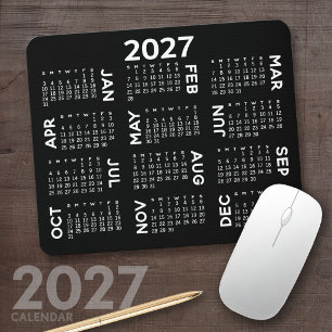2027 Calendar - modern black and white simple Mouse Mat
