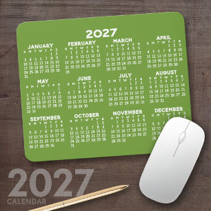 2027 Calendar - modern green and white simple Mouse Mat