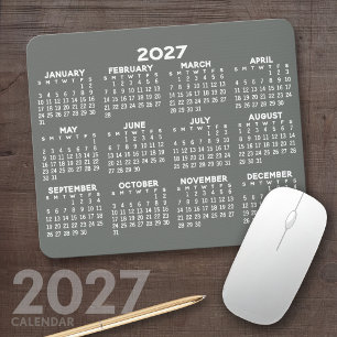 2027 Calendar - modern grey and white simple Mouse Mat