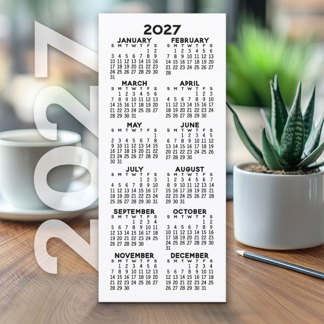 2027 Calendar - Modern Minimalist Card (2027 Calendar on Cardstock Greeting Card)