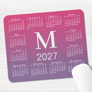 2027 Calendar Monogram Pink to Purple Gradient Mouse Mat
